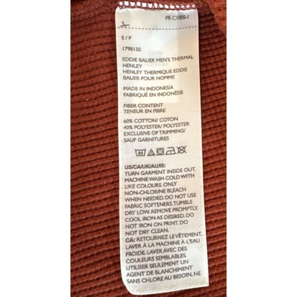 Eddie Bauer Thermal Shirt Mens Sm Henley Waffle Weave Long Sleeve Brick Red NEW - Picture 5 of 7